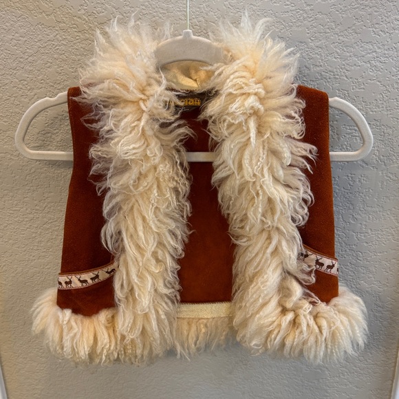 Kids Deer Suede Fur Trim Vest - Brown